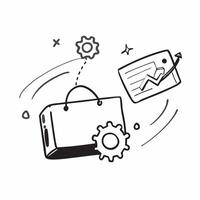 Flat Floating briefcase and gears with Operational Marketing text concept as A dynamic illustration of a floating briefcase and gears with the text Operational Marketing Th Cleans vector