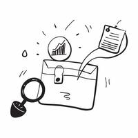 Flat Floating briefcase and magnifying glass with Market Research text concept as A dynamic featuring a floating briefcase and magnifying glass with the text Market Research Cleans vector