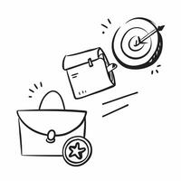 Flat Floating briefcase and target with Goal Achievement text concept as A sleek illustration of a floating briefcase and target with the text Goal Achievement The design i Cleans vector