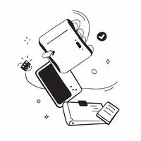 Flat Floating briefcase and smartphone with Mobile Marketing text concept as A sleek design showcasing a floating briefcase and smartphone with the text Mobile Marketing Th Cleans vector