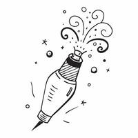 Flat Floating champagne bottle with cork and bubbles forming a festive burst with Celebrate text concept as A festive design of a floating champagne bottle with a cork and b Cleans vector