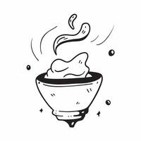 Flat Floating chocolate cup with cocoa powder forming a rich swirl with Decadent Delight text concept as A rich design featuring a floating chocolate cup with cocoa powder c Cleans vector