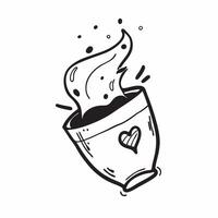Flat Floating coffee cup with steam forming a heart shape with Coffee Love text concept as A heartfelt featuring a floating coffee cup with steam forming a heart shape accom Cleans vector