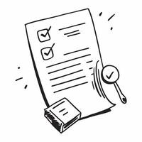 Flat Floating contract and stamp with Approved text concept as A illustration featuring a floating contract and stamp with the text Approved The elements hover above a whit Cleans vector