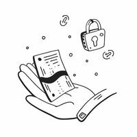 Flat Floating credit card and lock with Secure Transactions text concept as A illustration featuring a floating credit card and lock with the text Secure Transactions The e Cleans vector