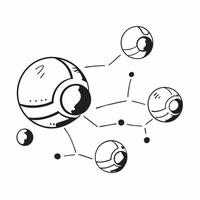 Flat Floating digital spheres with connected nodes on an isolated white background concept as Two floating digital spheres connected by glowing nodes isolated on a white background Cleans vector