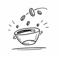 Flat Floating espresso cup with coffee beans forming a wake up call with Rise Shine text concept as A dynamic featuring a floating espresso cup with coffee beans creating Cleans vector