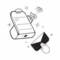Flat Floating envelope and smartphone with Email Marketing text concept as A dynamic illustration of a floating envelope and smartphone with the text Email Marketing The de Cleans vector