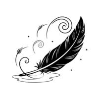 Flat Floating Feather with Abstract Wind Effect and Copy Space concept as A delicate feather floats gently in mid air with an abstract wind effect swirling around it symbolizing th Cleans vector