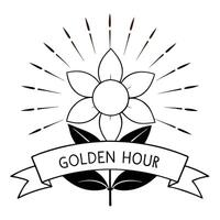 Flat Floating Flower Petal and Sun Ray with Golden Hour Text concept as A flower petal and sun ray floating together in mid air with Golden Hour text subtly included at the bottom Cleans Set 2 vector