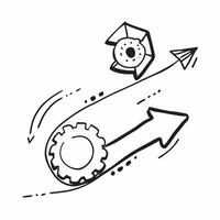 Flat Floating gear and arrow with the word Direction concept as A design showing a gear and an arrow floating in mid air with the word Direction prominently displayed The e Cleans vector
