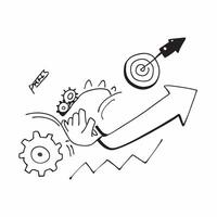 Flat Floating gears and upward arrow with the word Progress concept as A design featuring gears and an upward arrow defying gravity with the word Progress prominently displa Cleans vector