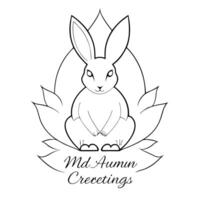 Flat Floating Jade Rabbit with Mid Autumn Greetings Text concept as A jade rabbit depicted in a floating pose with Mid Autumn Greetings text isolated on a white background The ima Cleans vector