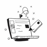 Flat Floating laptop and pen with Content Creation text concept as A sleek design showcasing a floating laptop and pen with the text Content Creation The design is isolated Cleans vector