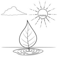Flat Floating Leaf and Dew Drop with Morning Mist Text concept as A single leaf and dew drop appearing to float in mid air with Morning Mist text subtly included at the bottom The Cleans Set 2 vector