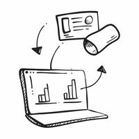 Flat Floating laptop and bar chart with Marketing Performance text concept as A sleek illustration showcasing a floating laptop and bar chart with the text Marketing Perform Cleans vector