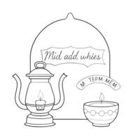 Flat Floating Lantern and Teapot with Mid Autumn Wishes Text concept as A floating lantern and teapot with Mid Autumn Wishes text isolated on a white background The design emphasi Cleans Set 2 vector