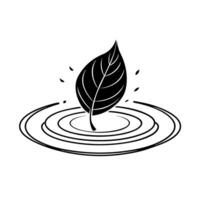 Flat Floating Leaf with Abstract Ripple Effect and Copy Space concept as A single leaf slowly rotating in mid air with an abstract ripple effect emanating around it representing a Cleans vector