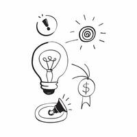 Flat Floating light bulb and target with the word Innovation concept as A design showing a light bulb and a target floating in mid air with the word Innovation prominently d Cleans Set 2 vector