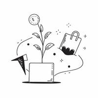 Flat Floating money tree and watering can with Wealth Growth text concept as A dynamic design featuring a floating money tree and watering can with the text Wealth Growth T Cleans vector