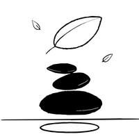Flat Floating Pebble and Leaf with Zen Moment Text concept as A pebble and leaf floating together in mid air with Zen Moment text subtly included at the bottom The elements are is Cleans vector