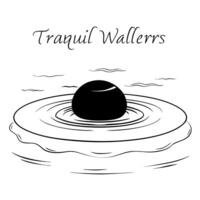 Flat Floating Pebble and Ripple with Tranquil Waters Text concept as A small pebble and ripple appearing to float together with Tranquil Waters text subtly included at the bottom Cleans vector