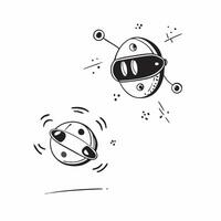 Flat Floating nanobots with intricate details on an isolated white background concept as Two nanobots floating mid air detailed with tiny components and glowing lights all isolated Cleans vector