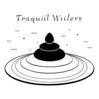 Flat Floating Pebble and Ripple with Tranquil Waters Text concept as A small pebble and ripple appearing to float together with Tranquil Waters text subtly included at the bottom Cleans Set 2 vector