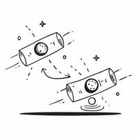 Flat Floating quantum particles with light trails on an isolated white background concept as Two floating quantum particles with glowing light trails suspended on an isolated white Cleans vector