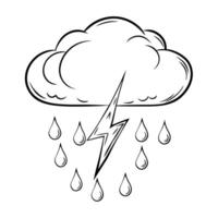 Flat Floating Rain Drop and Thunder Symbol with Stormy Skies Text concept as A rain drop and thunder symbol floating together in mid air with Stormy Skies text subtly included at t Cleans Set 2 vector