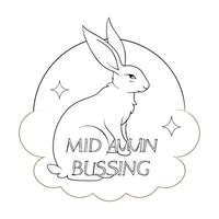 Flat Floating Rabbit and Moon with Mid Autumn Blessings Text concept as A rabbit and moon floating together with Mid Autumn Blessings text below isolated on a white background The Cleans Set 2 vector