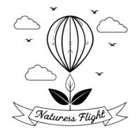 Flat Floating Seed and Wind Symbol with Natures Flight Text concept as A seed and wind symbol floating together in mid air with Natures Flight text subtly included at the bottom T Cleans Set 2 vector
