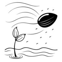 Flat Floating Seed with Abstract Wind Swirl and Copy Space concept as A seed floats in mid air with an abstract wind swirl gently moving around it symbolizing the beginning of a na Cleans Set 2 vector
