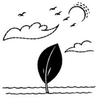 Flat Floating Seed and Wind Symbol with Natures Flight Text concept as A seed and wind symbol floating together in mid air with Natures Flight text subtly included at the bottom T Cleans vector