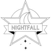Flat Floating Star and Moon Symbol with Nightfall Glow Text concept as A star and moon symbol floating together in mid air with Nightfall Glow text subtly included at the bottom T Cleans vector