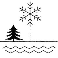Flat Floating Snowflake and Pine Needle with Winter Calm Text concept as A snowflake and pine needle floating together in mid air with Winter Calm text subtly included at the botto Cleans vector