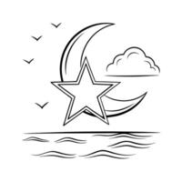 Flat Floating Star and Moon Symbol with Nightfall Glow Text concept as A star and moon symbol floating together in mid air with Nightfall Glow text subtly included at the bottom T Cleans Set 2 vector