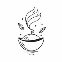 Flat Floating teacup with tea leaves forming a calming wave with Serenity text concept as A tranquil illustration of a floating teacup with tea leaves creating a calming wav Cleans vector