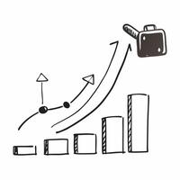 Flat Flying bar chart and briefcase with the word Growth concept as A design showing a rising bar chart and a briefcase floating in mid air with the word Growth prominently Cleans vector