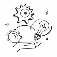 Flat Flying light bulb and cogwheel with the word Creativity concept as A design showing a light bulb and a cogwheel floating in mid air with the word Creativity prominently Cleans vector