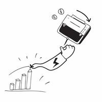 Flat Flying briefcase and bar chart with the word Success concept as A design featuring a briefcase and a bar chart defying gravity with the word Success prominently display Cleans vector