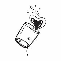 Flat Flying coffee cup with spilling liquid forming a heart with Love in Every Sip text concept as A creative showing a floating coffee cup with liquid forming a heart shape Cleans vector