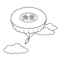 Flat Flying Mooncake with Mid Autumn Wishes Text concept as A mooncake depicted as floating or flying with Mid Autumn Wishes text below isolated on a white background The design e Cleans vector