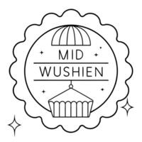 Flat Flying Mooncake with Mid Autumn Wishes Text concept as A mooncake depicted as floating or flying with Mid Autumn Wishes text below isolated on a white background The design e Cleans Set 2 vector