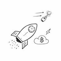 Flat Flying rocket and dollar sign with the word Launch concept as A design featuring a rocket and a dollar sign defying gravity with the word Launch prominently displayed Cleans vector
