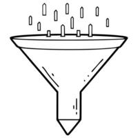 Flat Funnel icon with data points cascading down concept as A funnel icon with data points cascading down appearing to defy gravity as they float towards the narrow end isolated on Cleans vector