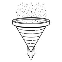 Flat Funnel icon with data points cascading down concept as A funnel icon with data points cascading down appearing to defy gravity as they float towards the narrow end isolated on Cleans Set 2 vector
