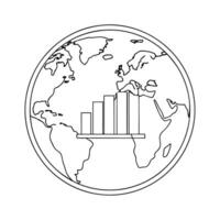 Flat Globe icon with floating bar charts concept as A globe icon with bar charts floating around it isolated on a white background The design symbolizes global data analytics with Cleans Set 2 vector
