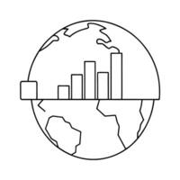 Flat Globe icon with floating bar charts concept as A globe icon with bar charts floating around it isolated on a white background The design symbolizes global data analytics with Cleans vector