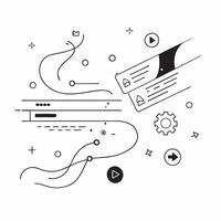 Flat Glossy background with flowing lines and abstract technology icons concept as A glossy background with flowing lines and abstract technology icons representing the seamless in Cleans vector